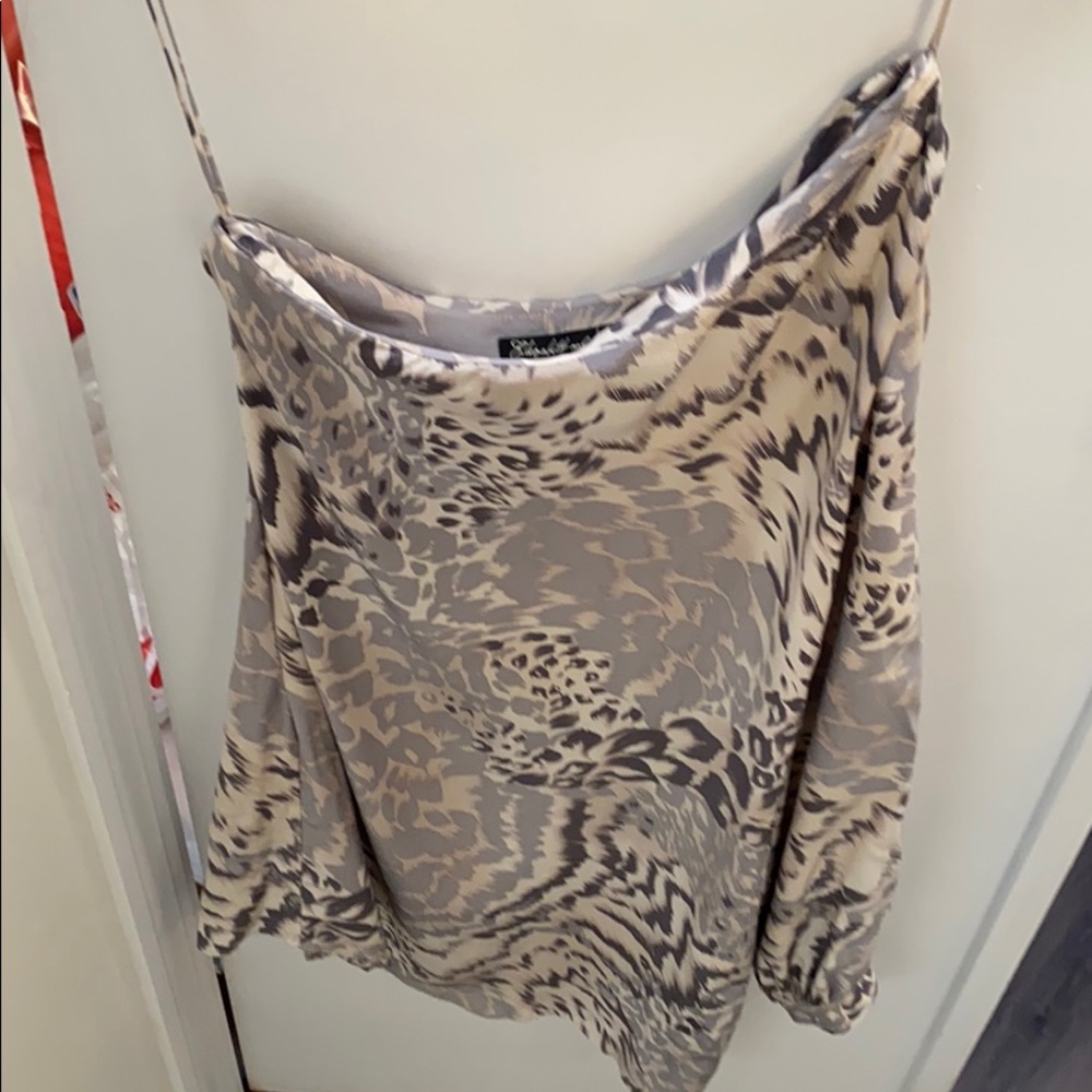 Silk One Shoulder Animal Print Top